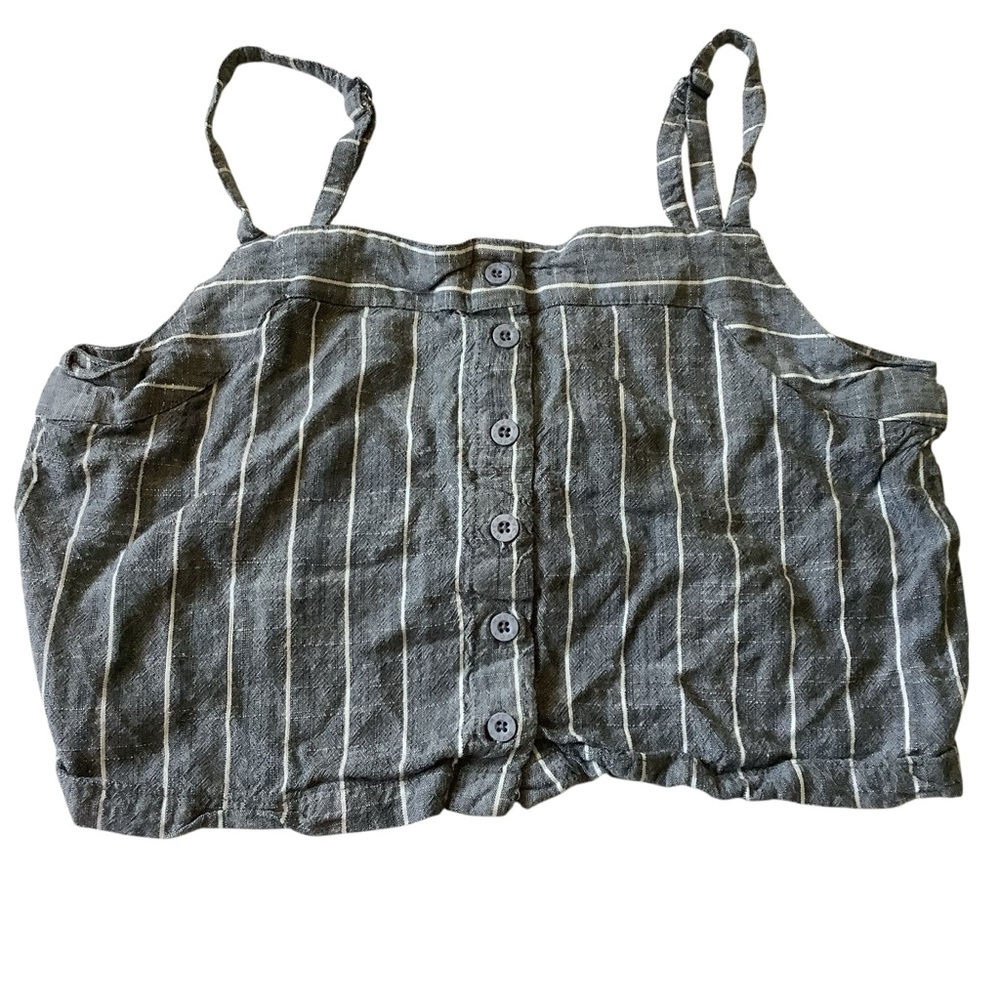 RVCA Gray and White Striped Crop Spagettit Strap Top